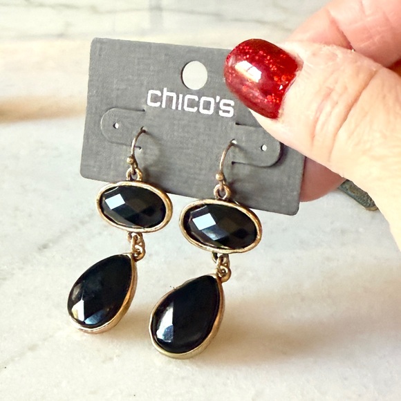 Chico's Gold Earrings Trio NWT Pearls Artisan Black Drops - Picture 5 of 8